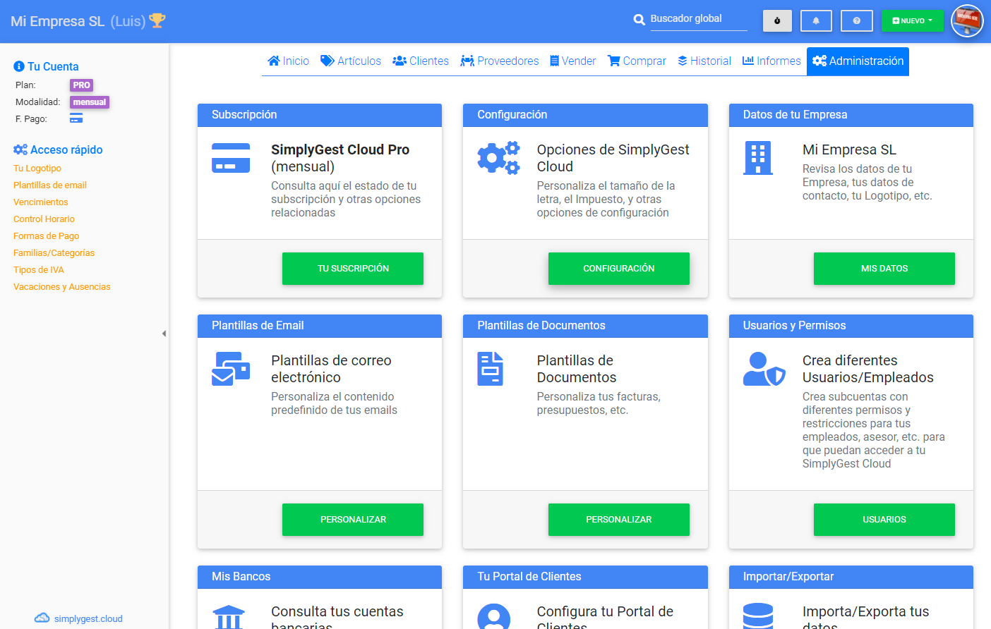 Ventana de configuración con algunas opciones